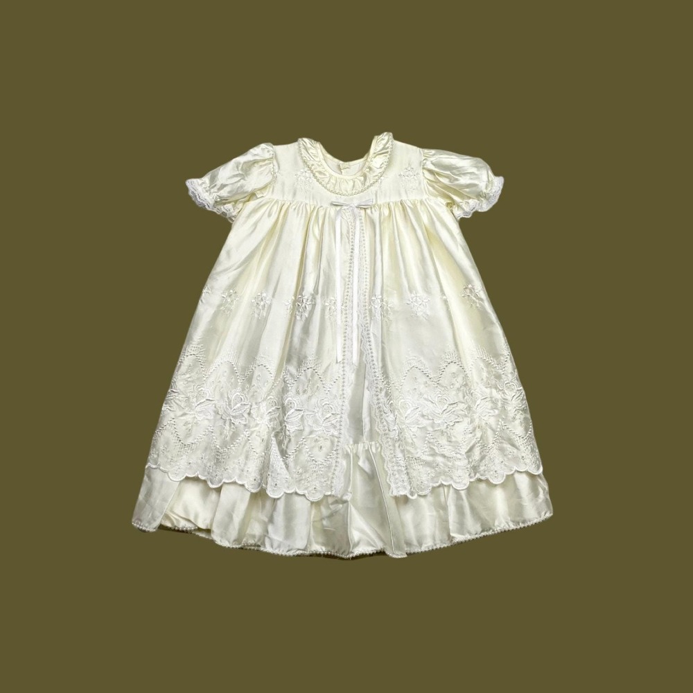 Vintage Phyllis Baby Wear Lace Christening Gown White Cottagecore Dress 6-12M